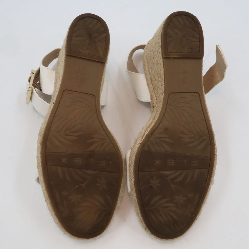 LifeStride Espadrille Wedge Sandals Womens 9.5 White Faux‎ Leather Ankle Strap